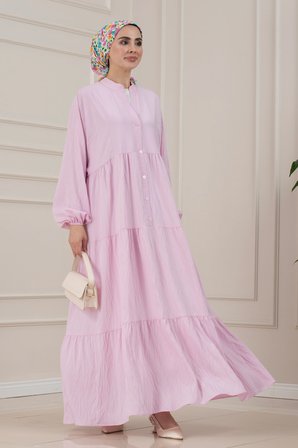 Lilyum Kumaş Robalı Katya Elbise-PEMBE