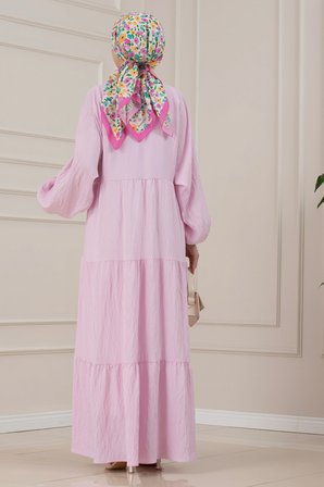 Lilyum Kumaş Robalı Katya Elbise-PEMBE