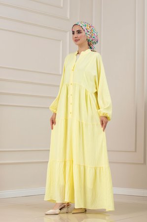 Lilyum Kumaş Robalı Katya Elbise-SARI