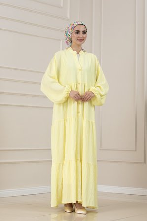 Lilyum Kumaş Robalı Katya Elbise-SARI