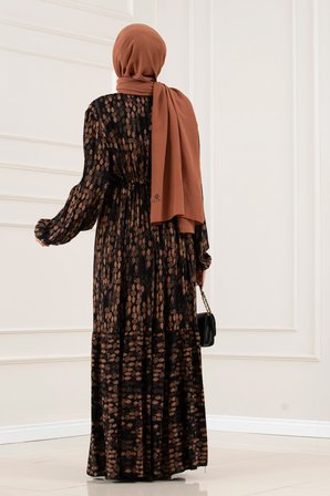 Beli Tünelli Viscon Güneş Elbise-SİYAH