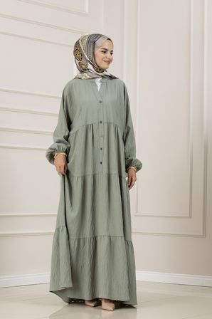 Lilyum Kumaş Robalı Katya Elbise-MİNT YEŞİLİ