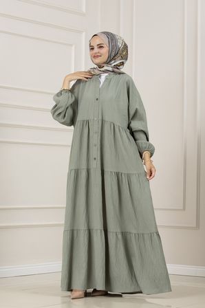 Lilyum Kumaş Robalı Katya Elbise-MİNT YEŞİLİ