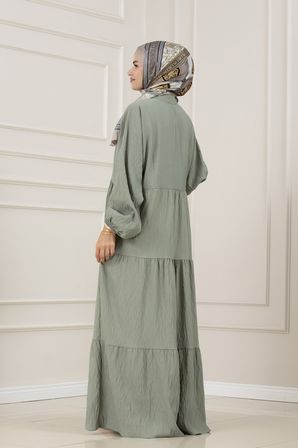 Lilyum Kumaş Robalı Katya Elbise-MİNT YEŞİLİ
