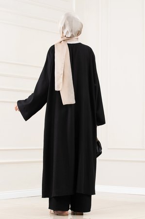 Düğmeli Davin Abaya İkili Takım-SİYAH