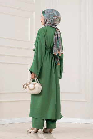 Düğmeli Davin Abaya İkili Takım-YEŞİL