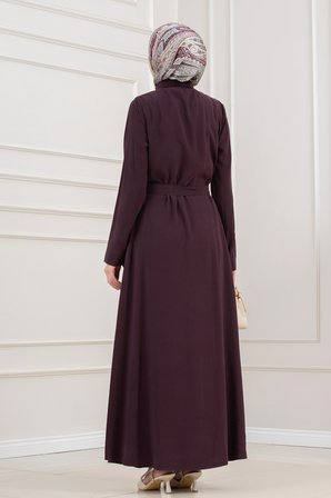 Güpür Detaylı Elbise-MÜRDÜM