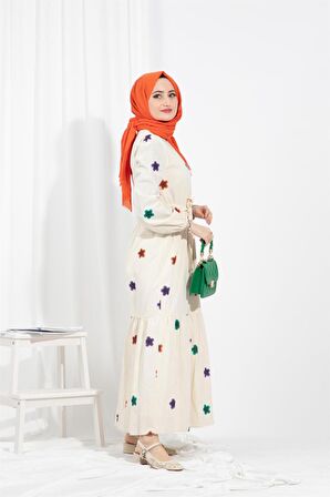 Çiçek Desenli Elbise-Mor