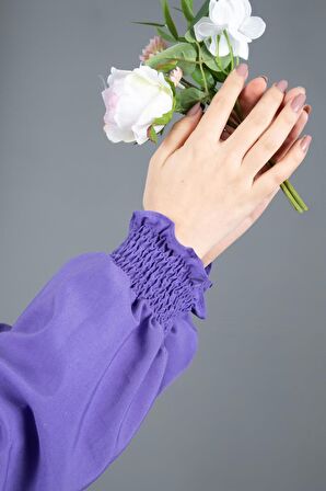 Kemer Detaylı Elinna Elbise-Lila