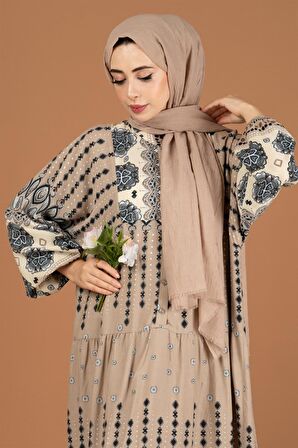 Karışık Desenli Viscon Elbise-Vizon