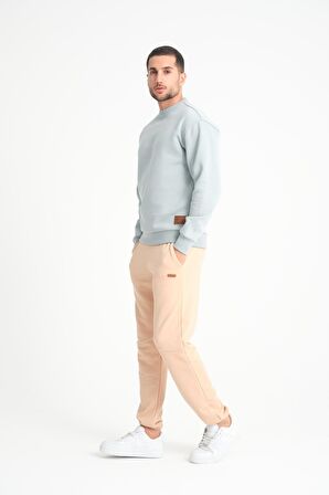Buz Mavisi Bisiklet Yaka Basic Armalı Erkek Sweatshirt
