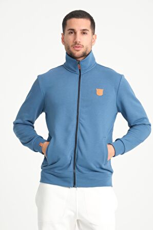 İndigo Tam Fermuarlı Dik Yaka Armalı Erkek Sweatshirt