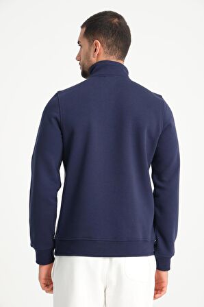Lacivert Dik Yaka Yarım Fermuarlı Erkek Sweatshirt