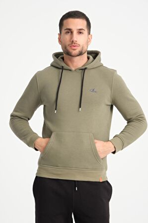 Yeşil Kanguru Cepli Kapüşonlu Erkek Sweatshirt