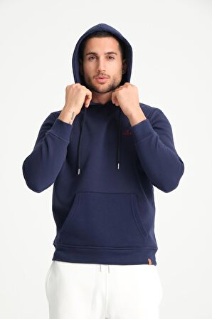 Lacivert Kanguru Cepli Kapüşonlu Erkek Sweatshirt