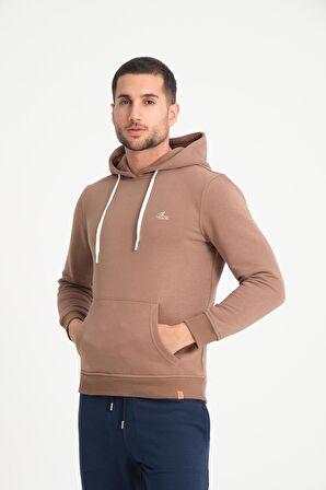 Kahve Kanguru Cepli Kapüşonlu Erkek Sweatshirt