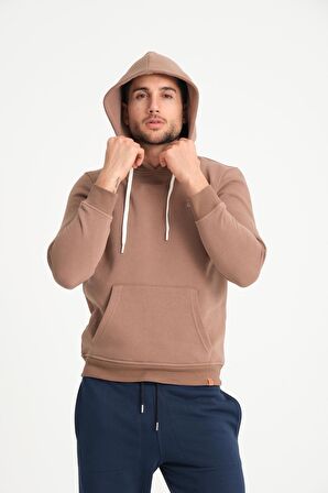 Kahve Kanguru Cepli Kapüşonlu Erkek Sweatshirt