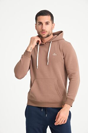 Kahve Kanguru Cepli Kapüşonlu Erkek Sweatshirt