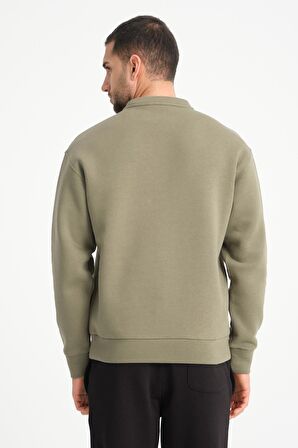 Haki Bisiklet Yaka Basic Armalı Erkek Sweatshirt