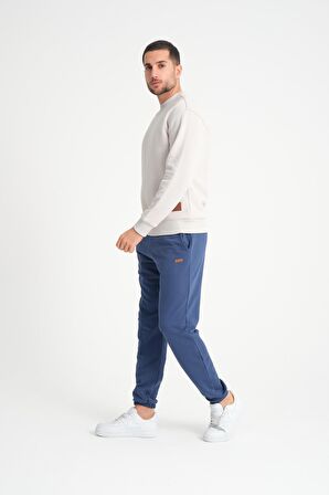Krem Bisiklet Yaka Basic Armalı Erkek Sweatshirt