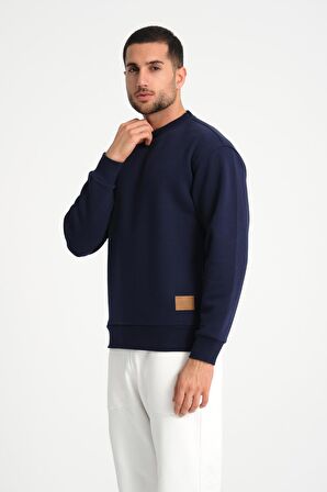 Lacivert Bisiklet Yaka Basic Armalı Erkek Sweatshirt