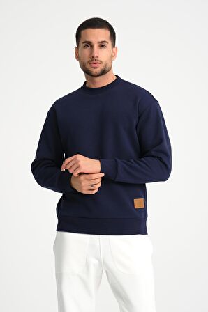 Lacivert Bisiklet Yaka Basic Armalı Erkek Sweatshirt