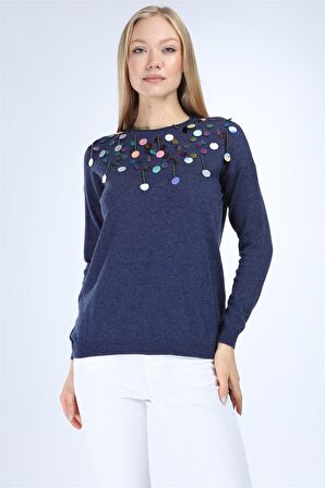 FTZ Women Kadın Pul Detaylı Triko İndigo