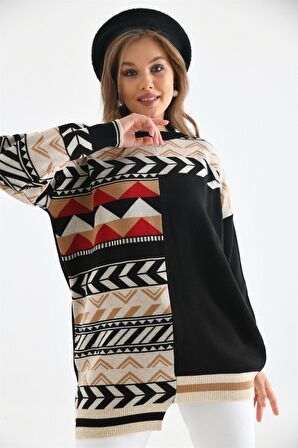 FTZ Women Kadın Etnik Desen Bluz Siyah 21-6269