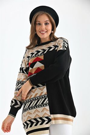 FTZ Women Kadın Etnik Desen Bluz Siyah 21-6269