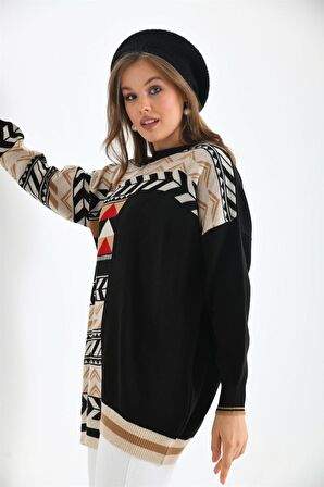 FTZ Women Kadın Etnik Desen Bluz Siyah 21-6269