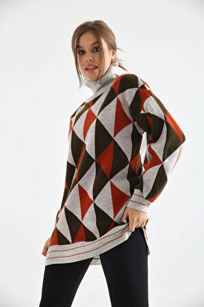 FTZ Women Kadın Degaje Yaka Üçgen Detay Kazak Taş