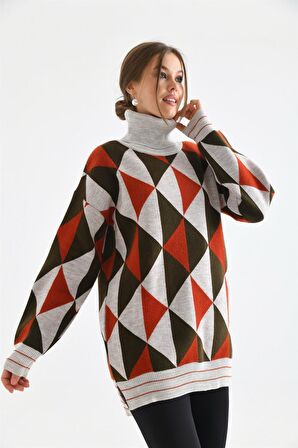 FTZ Women Kadın Degaje Yaka Üçgen Detay Kazak Taş