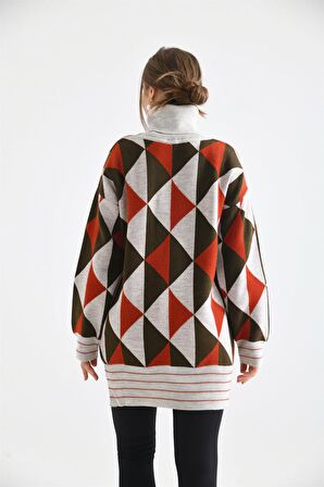 FTZ Women Kadın Degaje Yaka Üçgen Detay Kazak Taş