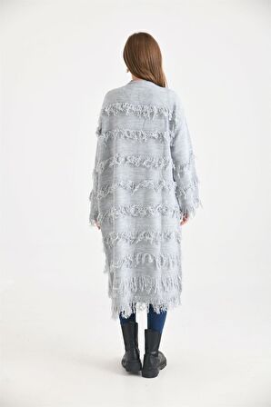 Ftz Women Kadın Püskül Detaylı Uzun Kap Gri