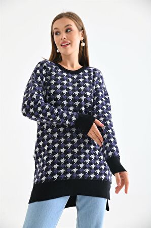 Ftz Women Kadın Kazayağı Desenli Bluz Siyah