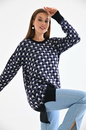 Ftz Women Kadın Kazayağı Desenli Bluz Siyah