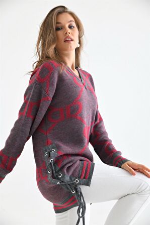 Ftz Women Kadın D Desenli Bluz Gri