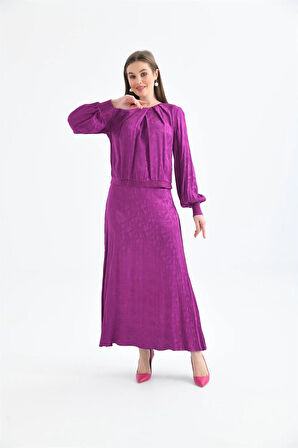 Ftz Women Kadın Leopar Desen Jakar Takım Mor 30444