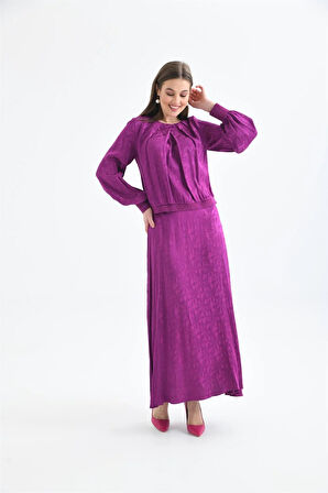 Ftz Women Kadın Leopar Desen Jakar Takım Mor 30444
