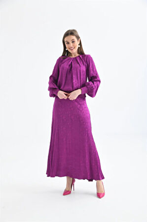 Ftz Women Kadın Leopar Desen Jakar Takım Mor 30444