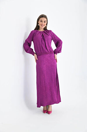 Ftz Women Kadın Leopar Desen Jakar Takım Mor 30444