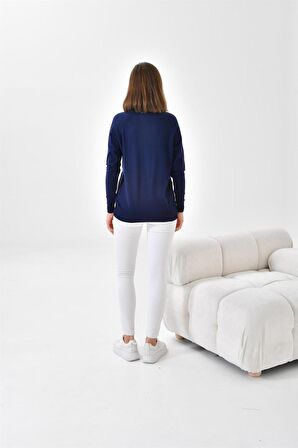 Ftz Women Kadın Kadife Detaylı Fermuarlı Hırka Lacivert 20485