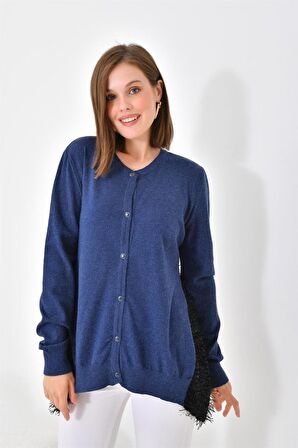 Ftz Women Kadın Pul Payet Detaylı Düğmeli Hırka İndigo 20525