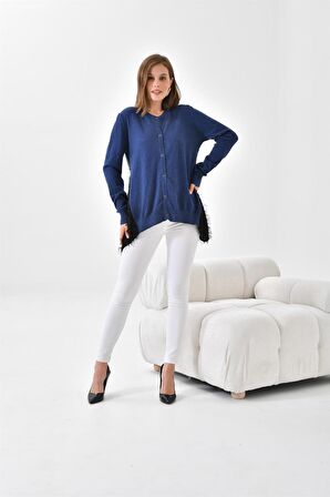 Ftz Women Kadın Pul Payet Detaylı Düğmeli Hırka İndigo 20525