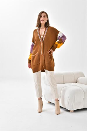 Ftz Women Kadın Baklava Detaylı Hırka Taba 20003