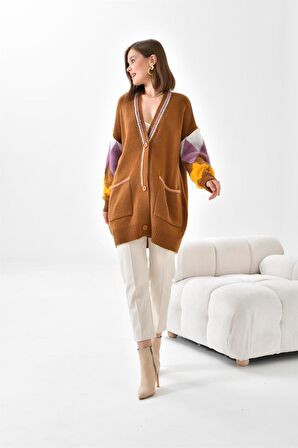 Ftz Women Kadın Baklava Detaylı Hırka Taba 20003