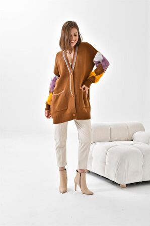 Ftz Women Kadın Baklava Detaylı Hırka Taba 20003