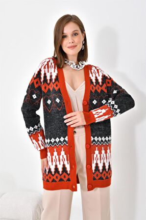 Ftz Women Kadın Etnik Desen Hırka Kiremit 20562