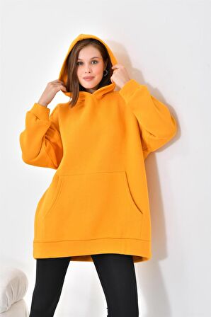 Ftz Women Kadın 3 İp Şardonlu Kapüşonlu Sweatshirt Hardal 10000