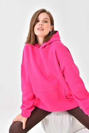 Ftz Women Kadın 3 İp Şardonlu Kapüşonlu Sweatshirt Fuşya 10000